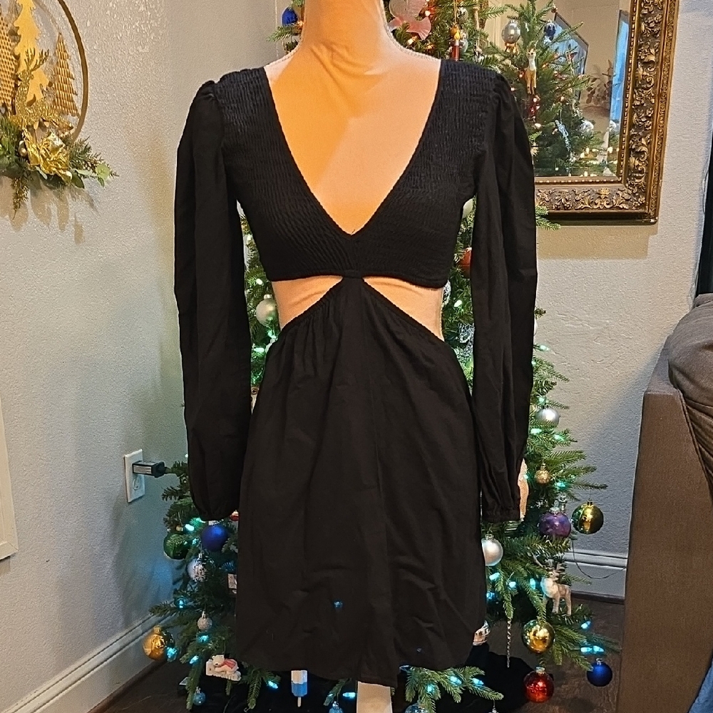 Princess Polly Black Long Sleeve Cut-Out Dress Size 4